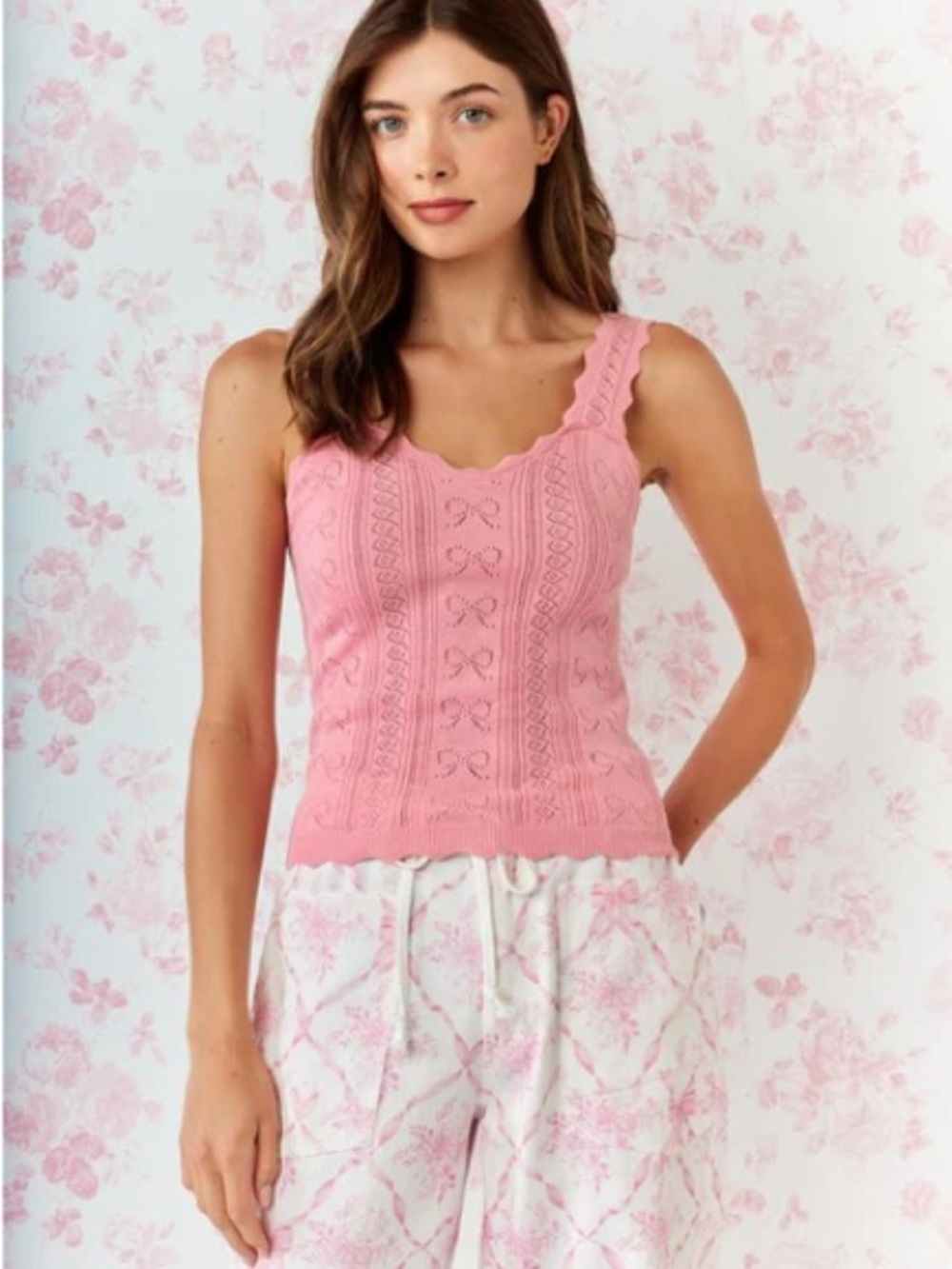 🆕💖Rareraw Pink Bow Pointelle Tank